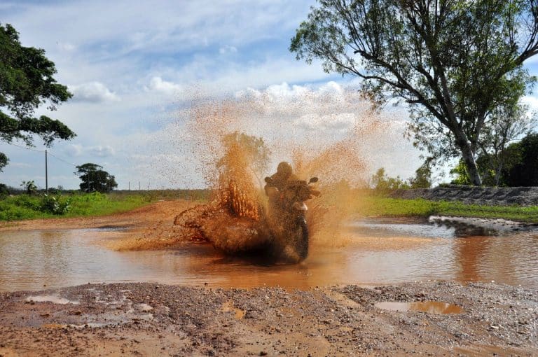 One of our ADVOutriders making a splash on our Sri Lanka motorcycle tour