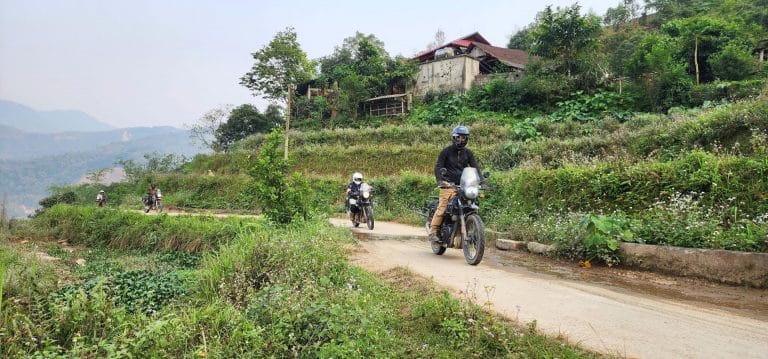 A motorbike tour though stepped rice paddies in Hoang Su Phi, Ha Giang