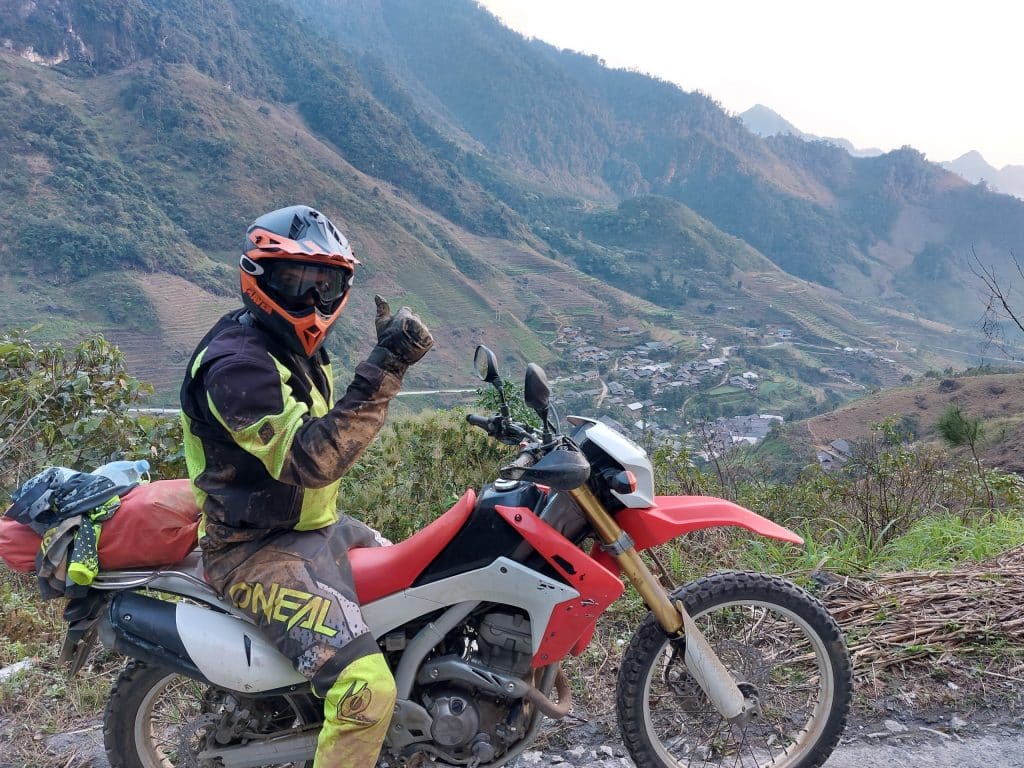 A rider enjoys the small mountain roads and great views in Cao Bang