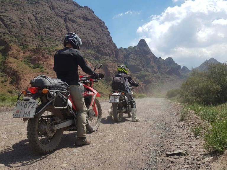 ADV Outriders on a motorcycle tour in Kara Keche, Kyrgyzstan