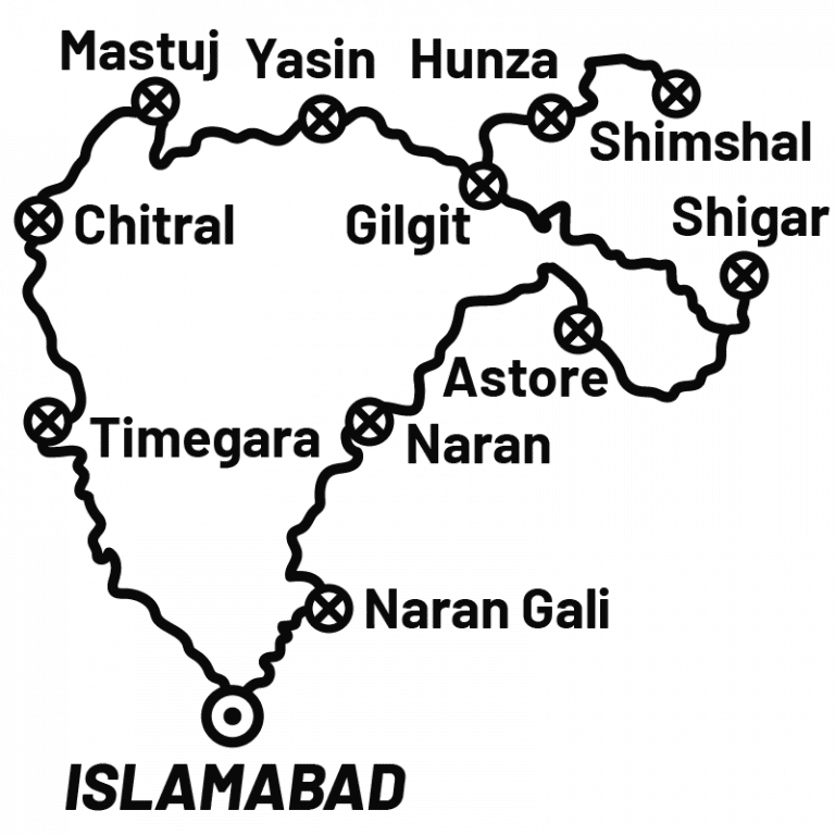 Pakistan Motorcycle Tour Map - Three Ranges - Black - ADV Outriders